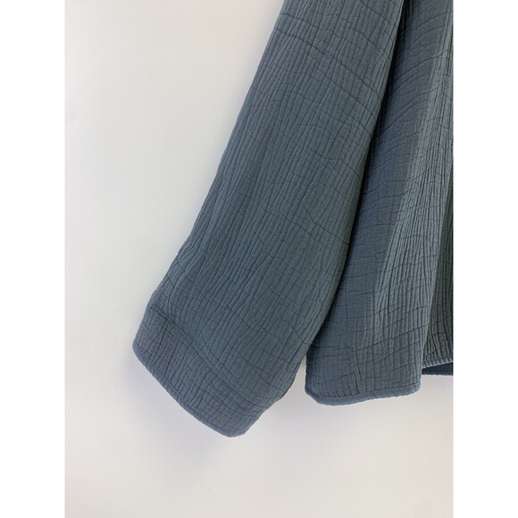 Eileen Fisher Textured Jacket Rayon Silk Blue Gray High Collar Womens Medium - Picture 2 of 12
